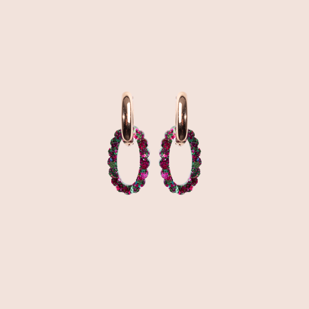 Créoles Ovale Émeraude Fuchsia-Les Nicolettes